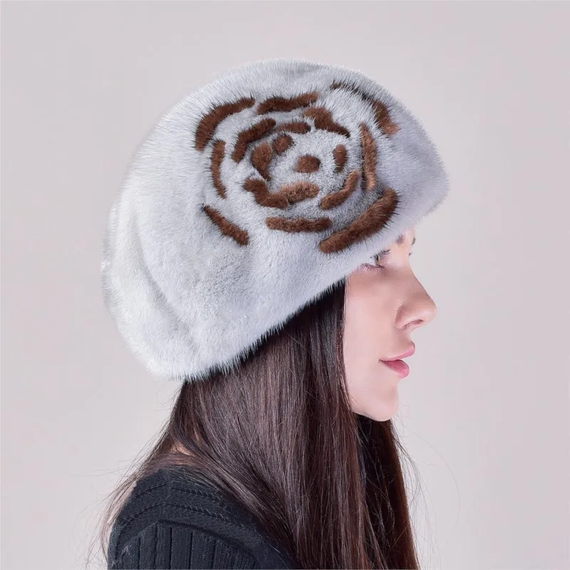 Elegant and fashionable leather hats children's fur warm for outings berets casual new