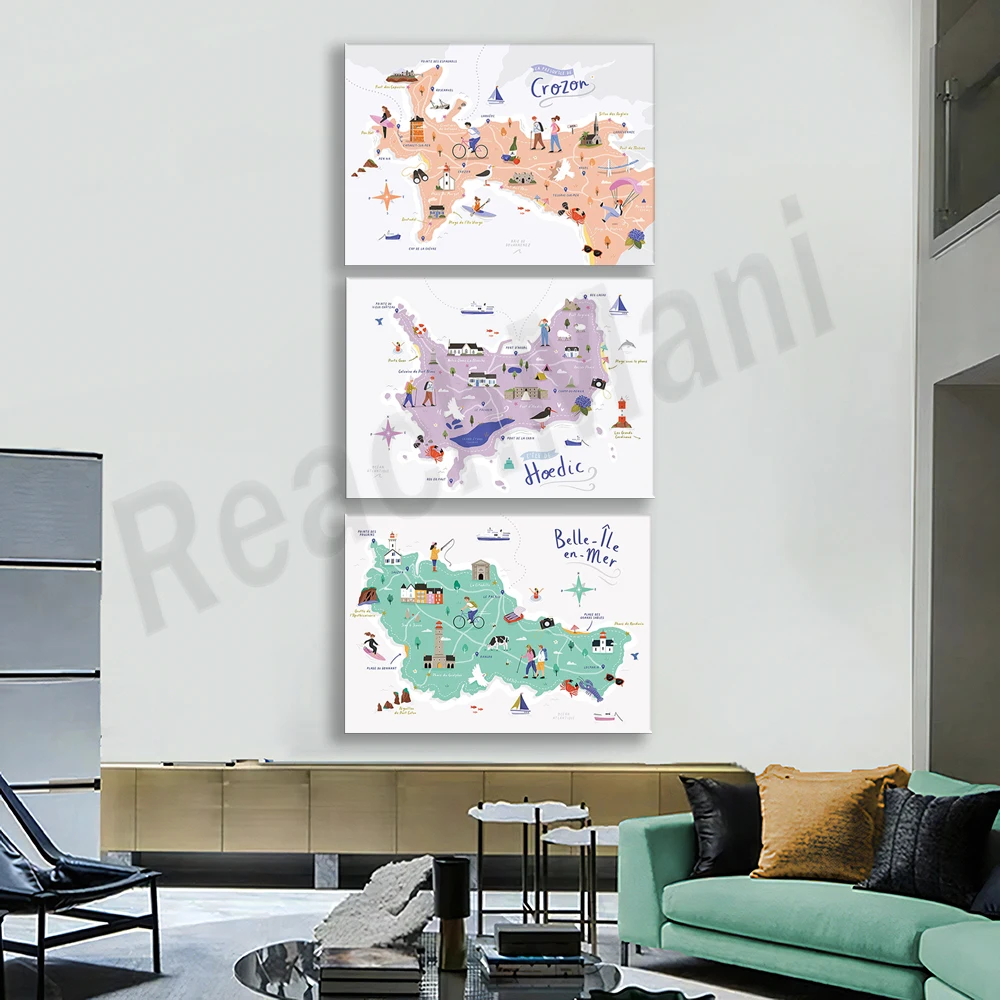 Ouesan Island, Crozon Peninsula, Seine Island, Belle Isle, Crozon Peninsula - Brittany Map, Finisterre Province Map Poster
