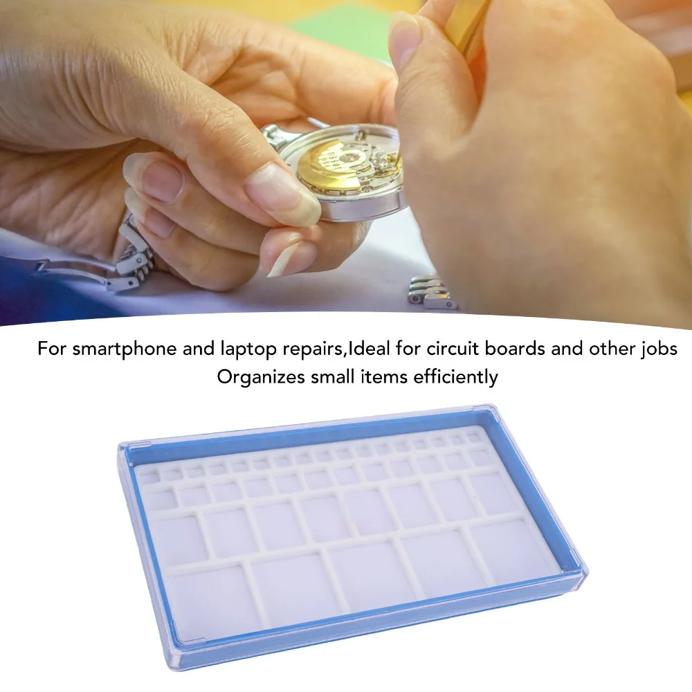 Blue, Yellow, White Multi-compartment Watch Parts Storage Box 22.5*12.5cm Plastic Watch Screw Sorting Tray