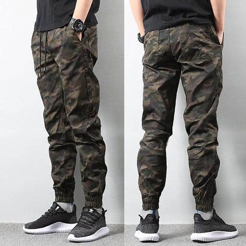 Big Size Man Camouflage Tactical Cargo Pants Spring Summer Elastic Waist Male Streetwear Fashion Baggy Wide Trousers