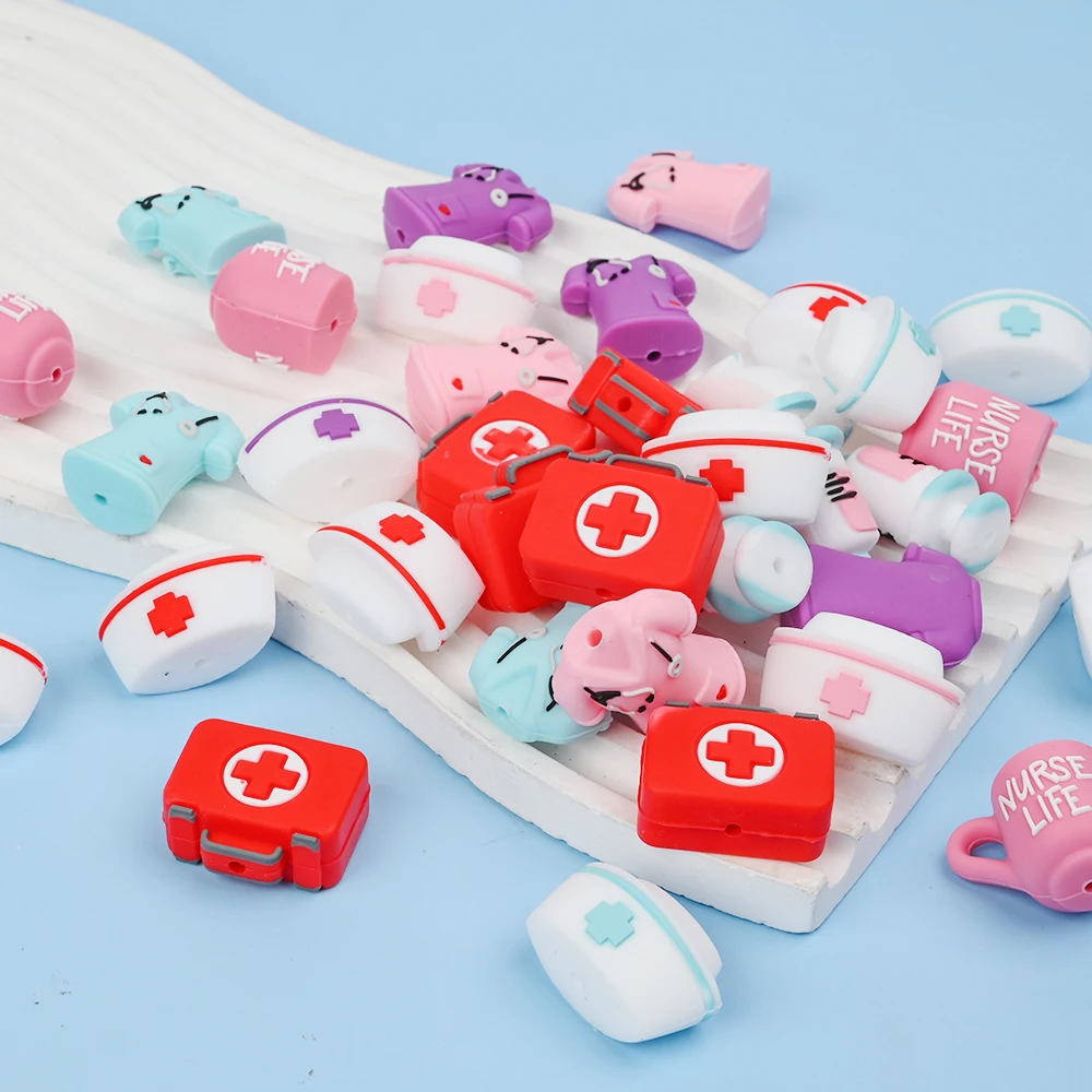 

10 шт. 3D медицинские силиконовые бусины, одежда для медсестры, иглы для шляпы медсестры и т. д., детские прорезыватели, бусины для изготовления браслетов-цепочек-пустышек