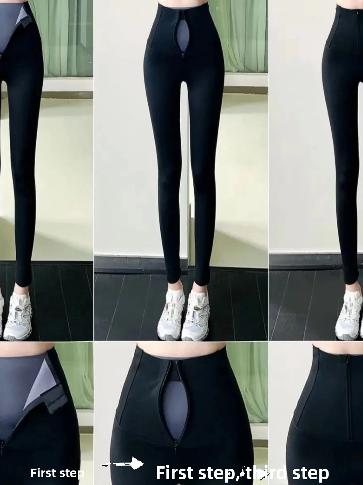 High-Waist Fitn arkskin Pants Women's Flagip Store Tummy Control Butt Lifting Zipper Slimming Pants Outerwear