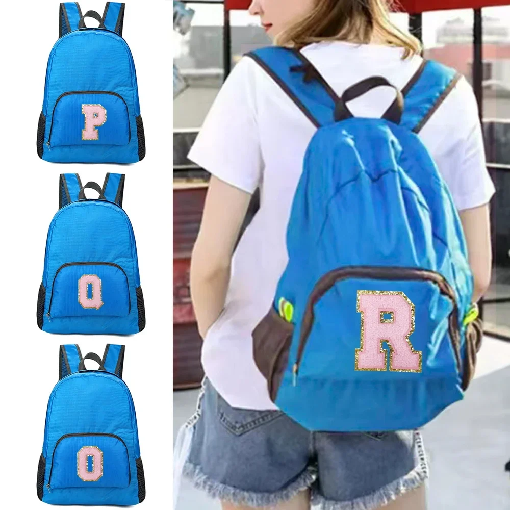 Pink Letter Embroidered Logo Pattern Men's and Women's Versatile Large Capacity Portable Outdoor Hiking and Commuting Backpack