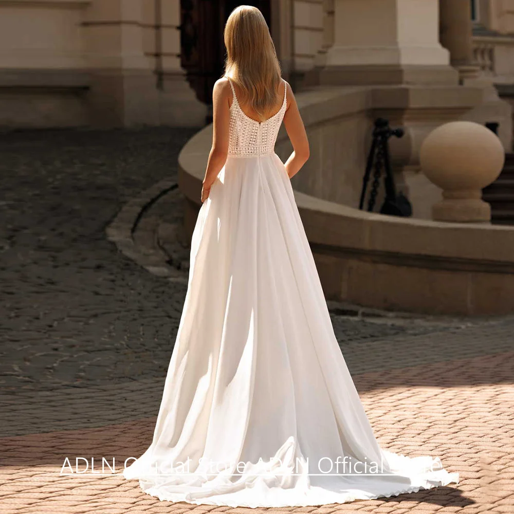 فستان زفاف بوهو مثير من فيستدوس دي نوفيا مخصص على شكل حرف V أشرطة سباغيتي دانتيل شيفون فستان زفاف الشاطئ فساتين العروس