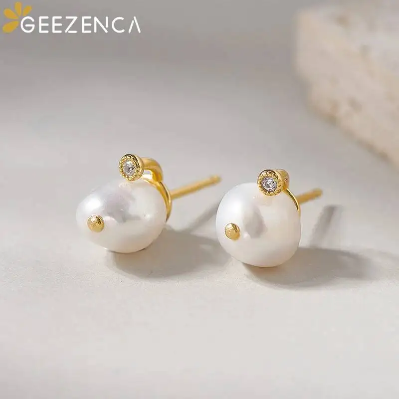 

GEEZENCA Natural Baroque Freshwater Pearl 925 Sterling Silver Small Stud Earrings Clearance Limited Stock First Come First Get