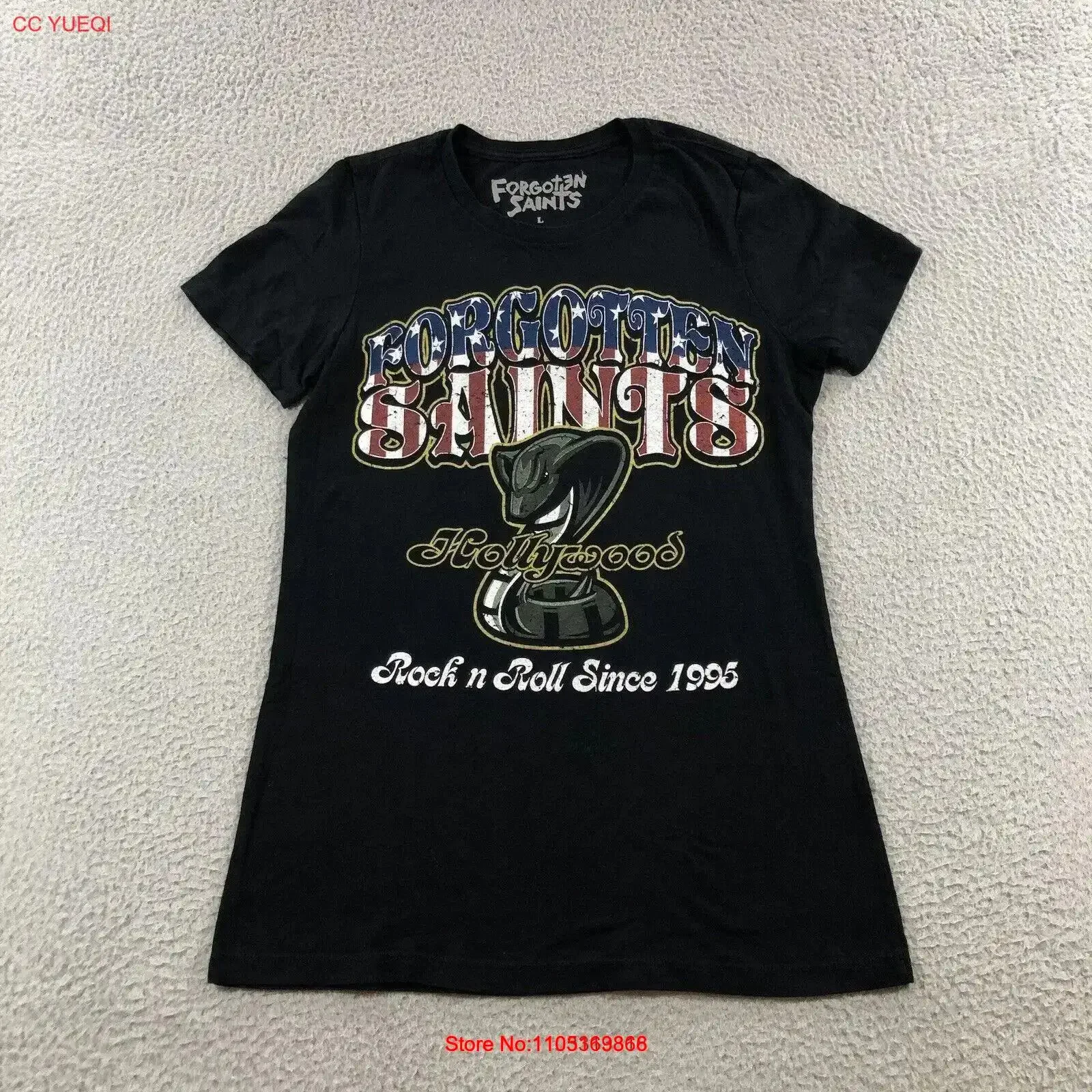 

forgotten saints T Shirt Women s L Black Print vintage Washed homme Stretched Top For Everyday Wear Soft Breathable streetwear