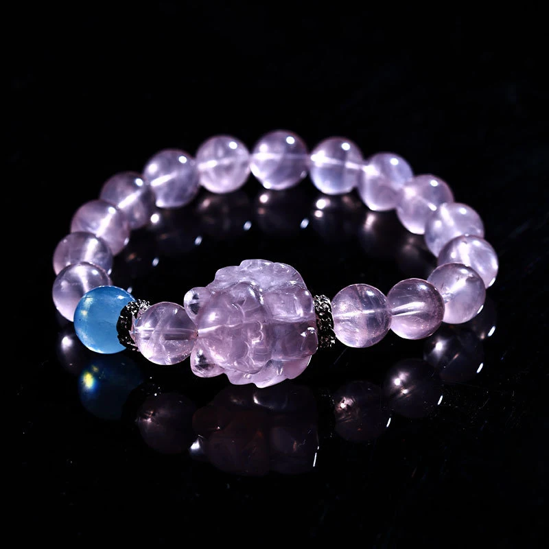 Natural Mozambique Pink , Aquamarine Round Bead Bracelet, Fashionable New Product
