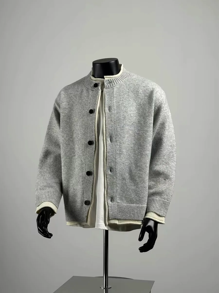 

Мужской вязаный кардиган в стиле пэчворк American Sle, осенне-зимний, повседневный, с цветными блоками, теплый, с длинными рукавами, круглым вырезом