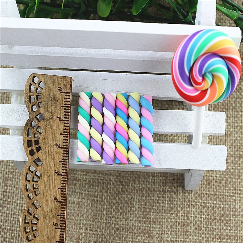 10/15pcs 25*5mm Kawaii Spiral Marshmallow Candy Polymer Clay Cabochons Flatback For DIY Phone Decoration Slime Filler