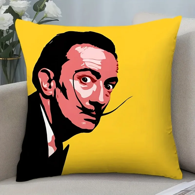 1 Stück Kissenbezug aus Polyester mit surrealistischem Künstler Salvador Dali, 2D-doppelseitiger Druck, dekorativer Kissenbezug für die Inneneinrichtung, ideal