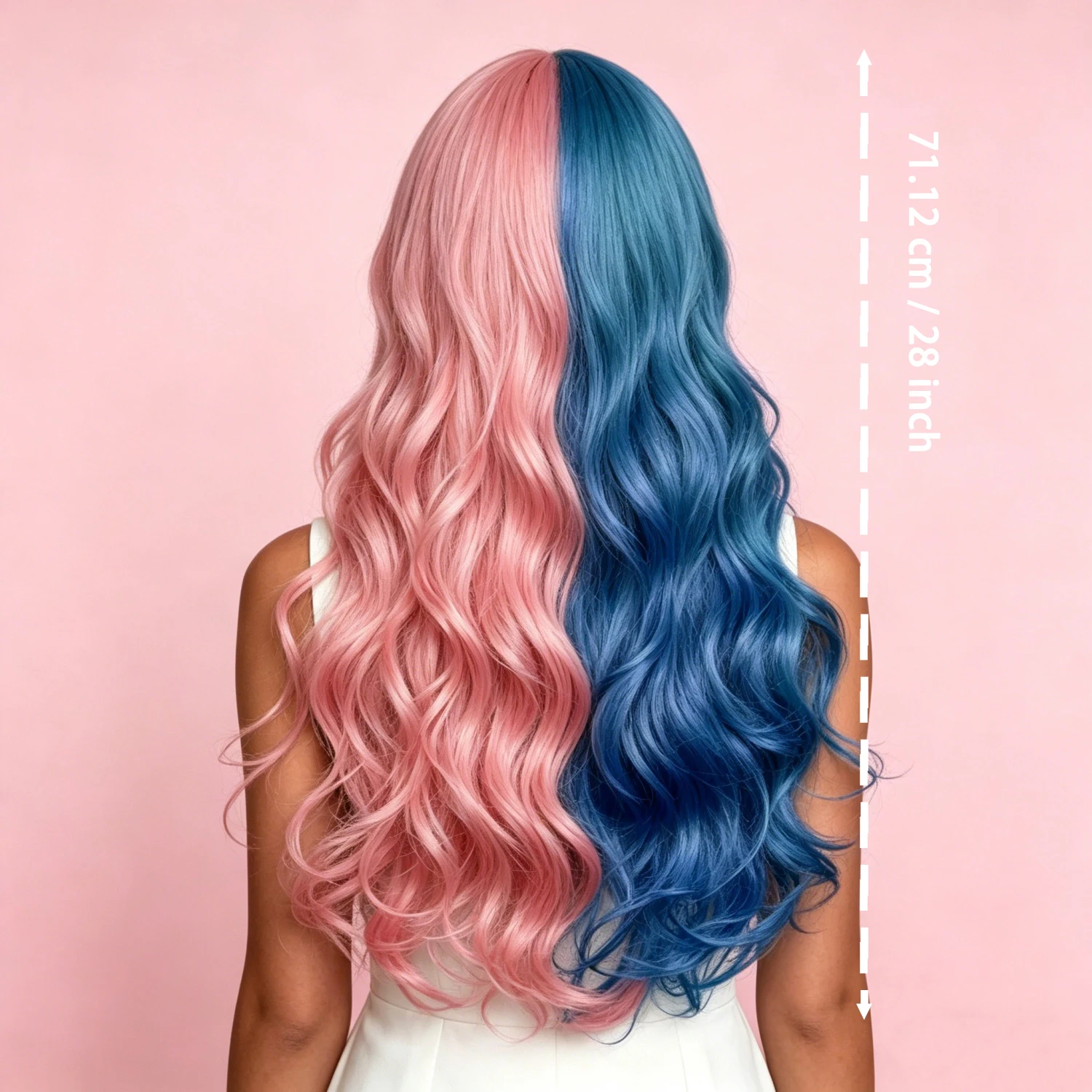 Long Loose Wavy Pink Blue Synthetic Wig Middle Part Heat Resistant Colored Cosplay Wig Halloween Party Hair Wigs for Women