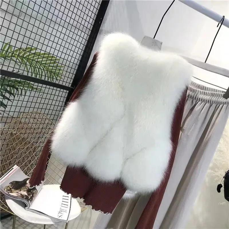 Faux Mink Fur Vest Metal Buttons Female Autumn Winter New Zipper High Collar Warm Short Tank Top Shoulder Jacket Waistcoat Fur