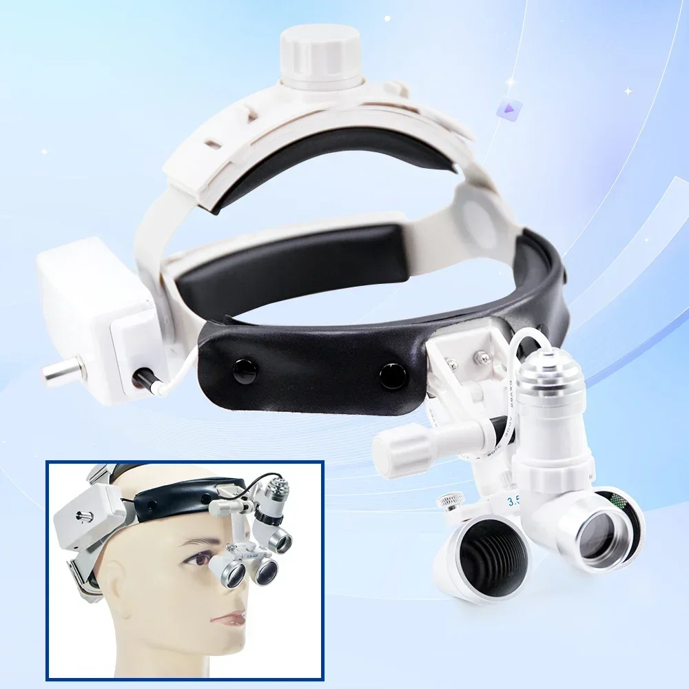 Dental 3.5x-420 Surgical Loupes & LED Headlight. Brightness adjustable, wide view. Headband for ease of use.