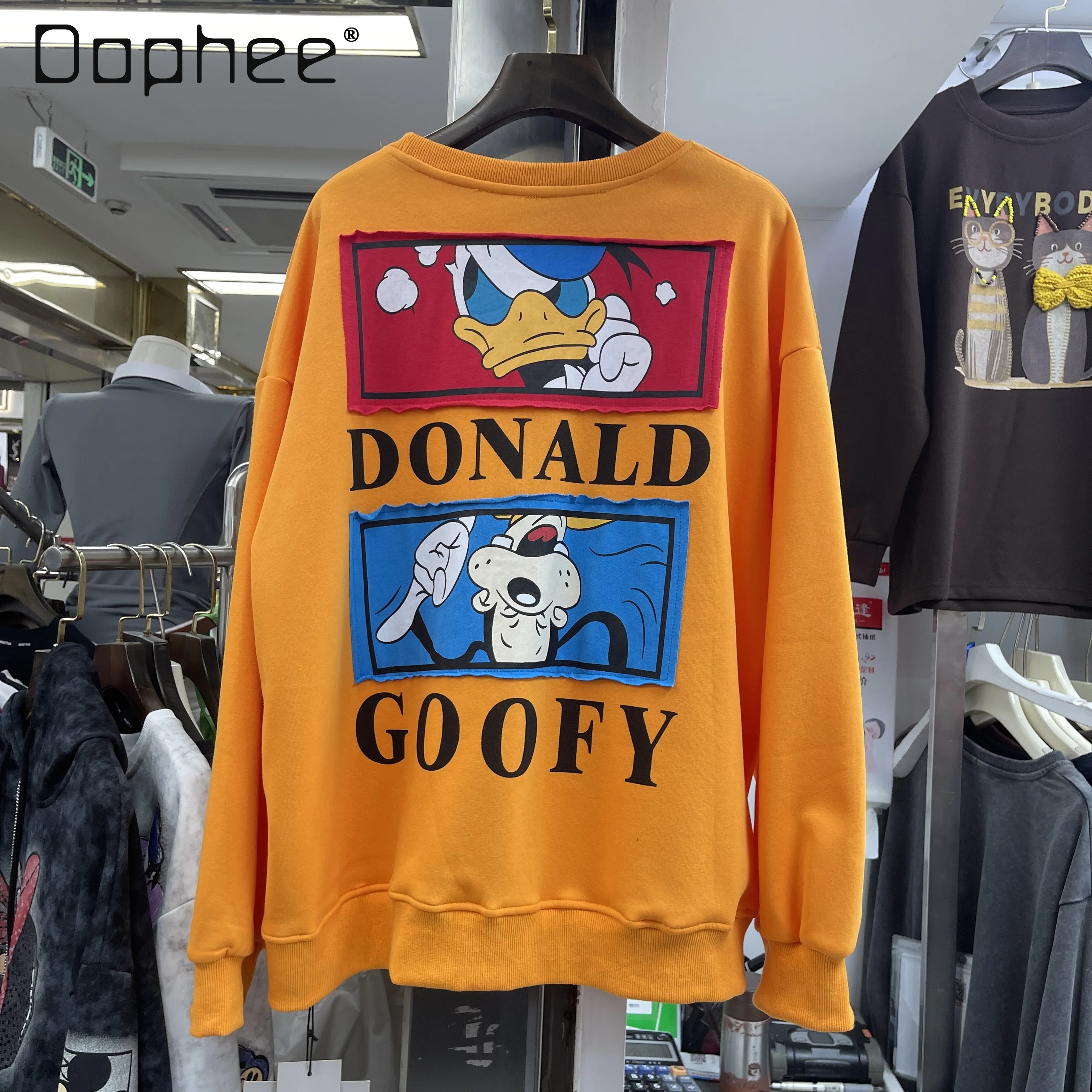 العصرية فضفاضة الكرتون إلكتروني التصحيح طباعة طاقم الرقبة البلوز بلوزة من الصوف ملابس الشتاء النساء Y2k الملابس #1