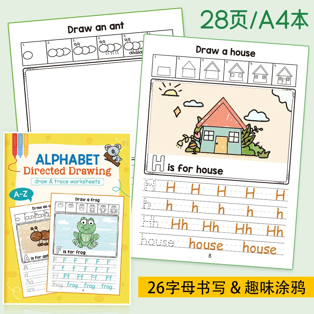 

Uppercase and Lowercase Letters Tracing and Step-by-Step Drawing Workbook, Teacher Teaching Aids for Classroom and Home school