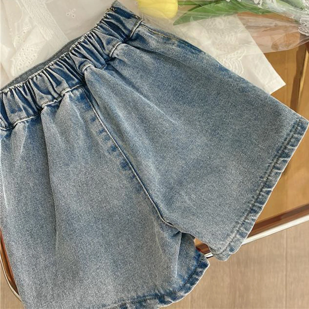 Bear Leader Girls Suit Summer New Korean Girls Sweet Lace Hollow Shirt Fake Two Denim Shorts Kids Clothes Girls Kids Clothes