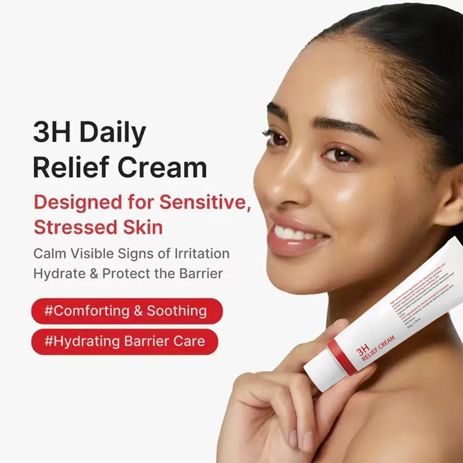 Centella 3H Relief Face Cream Repair Skin Barrier Relieve Redness Niacinamide Moisturizing Cream for Sensitive Skin Lightweight