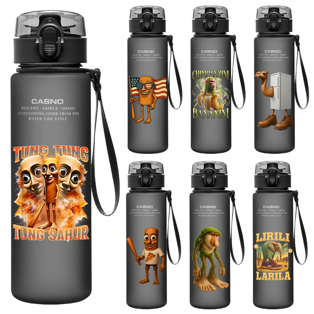 Hochwertige italienische Brainrot-Sportwasserflasche mit schwarzem, mattem Finish, Tung Tung Sahur, Sportwasserflasche, Fitnessstudio, Fitness, Krüge