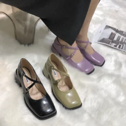 Moda donna Mary Kanes donna tacchi medi tacco piatto croce legata nero verde viola Beige autunno primavera scarpe eleganti donna 35-39