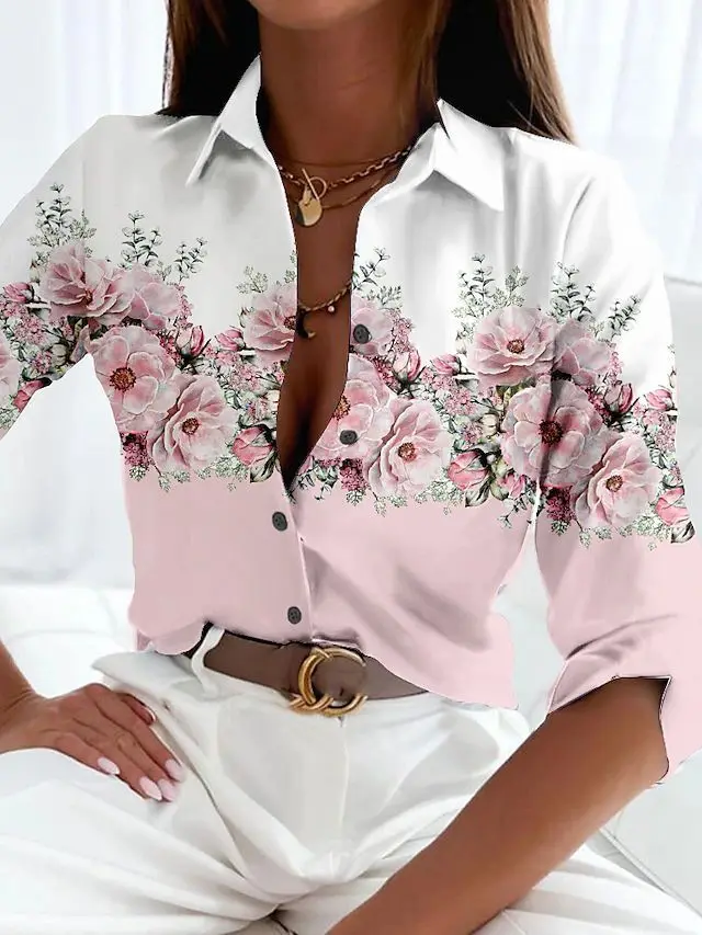 Plant Pattern Autumn Button Comfortable Lapel Long Sleeved Shirt Wholesale On Amazon Aliexpress Independent WebsiteWG18