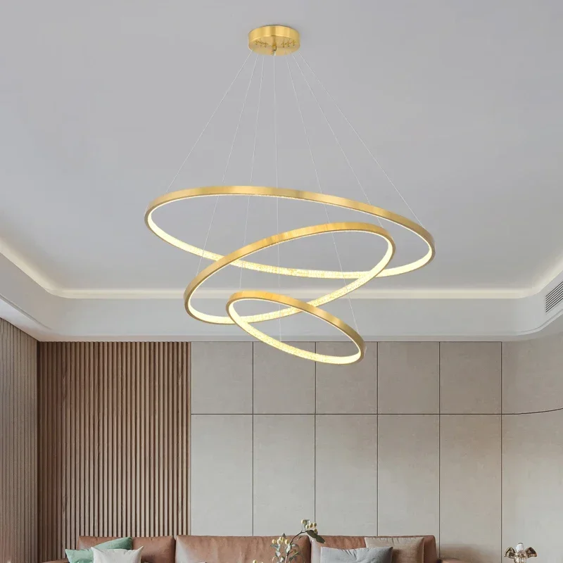 

Nordic Postmodern Minimalist Creative Style Round Ring LED Tricolor Light Chandelier Bedroom Living Room Dining Hall