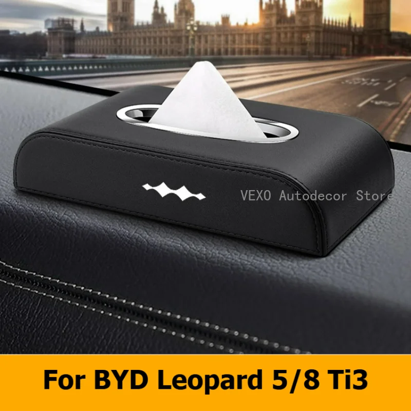Car Tissue Box Leather Armrest Box Dashboard Organizer Box Tissue Holder Magnet for BYD Leopard 5 8 Ti3 Interior Car Accessories