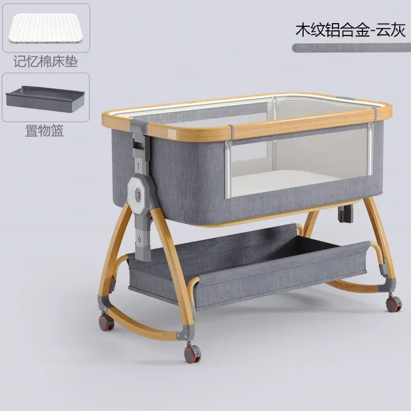 

Aluminum Alloy Baby Bed Mobile Portable Cradle Bed Foldable Multi-function Baby Bed Newborn Spliced Bed