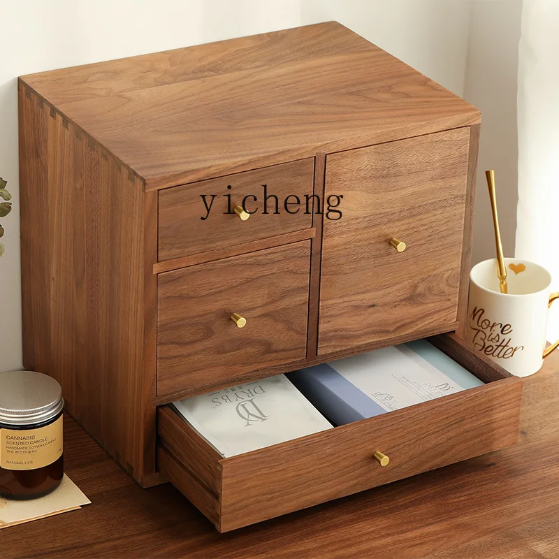 

b8 Black Walnut Solid Wood Desktop Multi-layer Storage Drawer Office Cosmetics