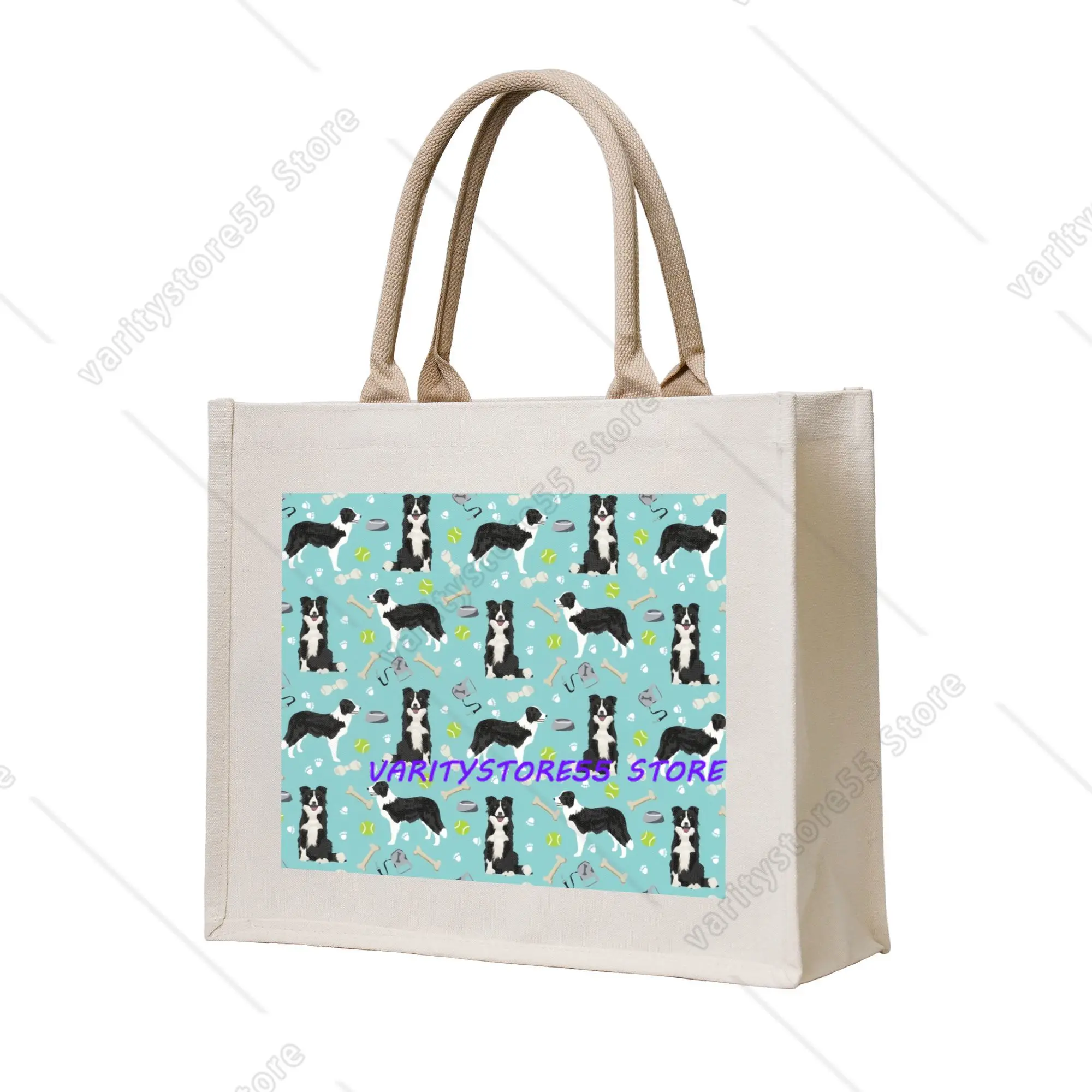 Fashion Print Border Collie Tennis Ball Shopping Tote Bag Portable Shoulder Shopper Pet Dog Lover   Handbag