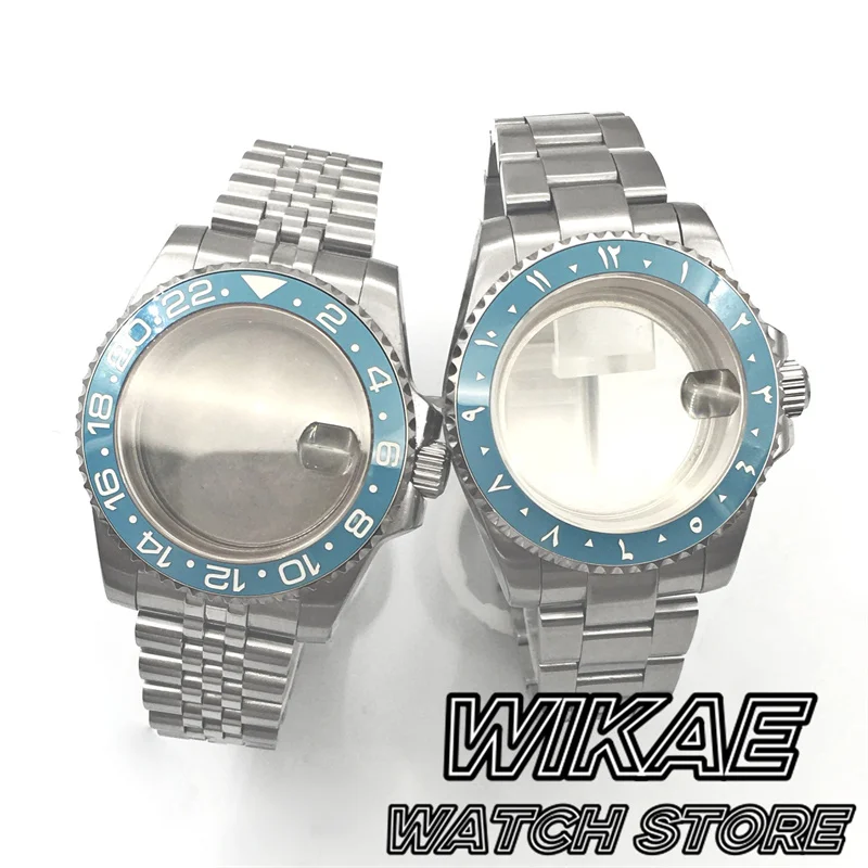 

40mm Dive Watch Case Bidirectional Ice Blue Ceramic Bezel Sapphire Glass Fit For NH34NH35NH36 ETA2824 PT5000 Movement Waterproof