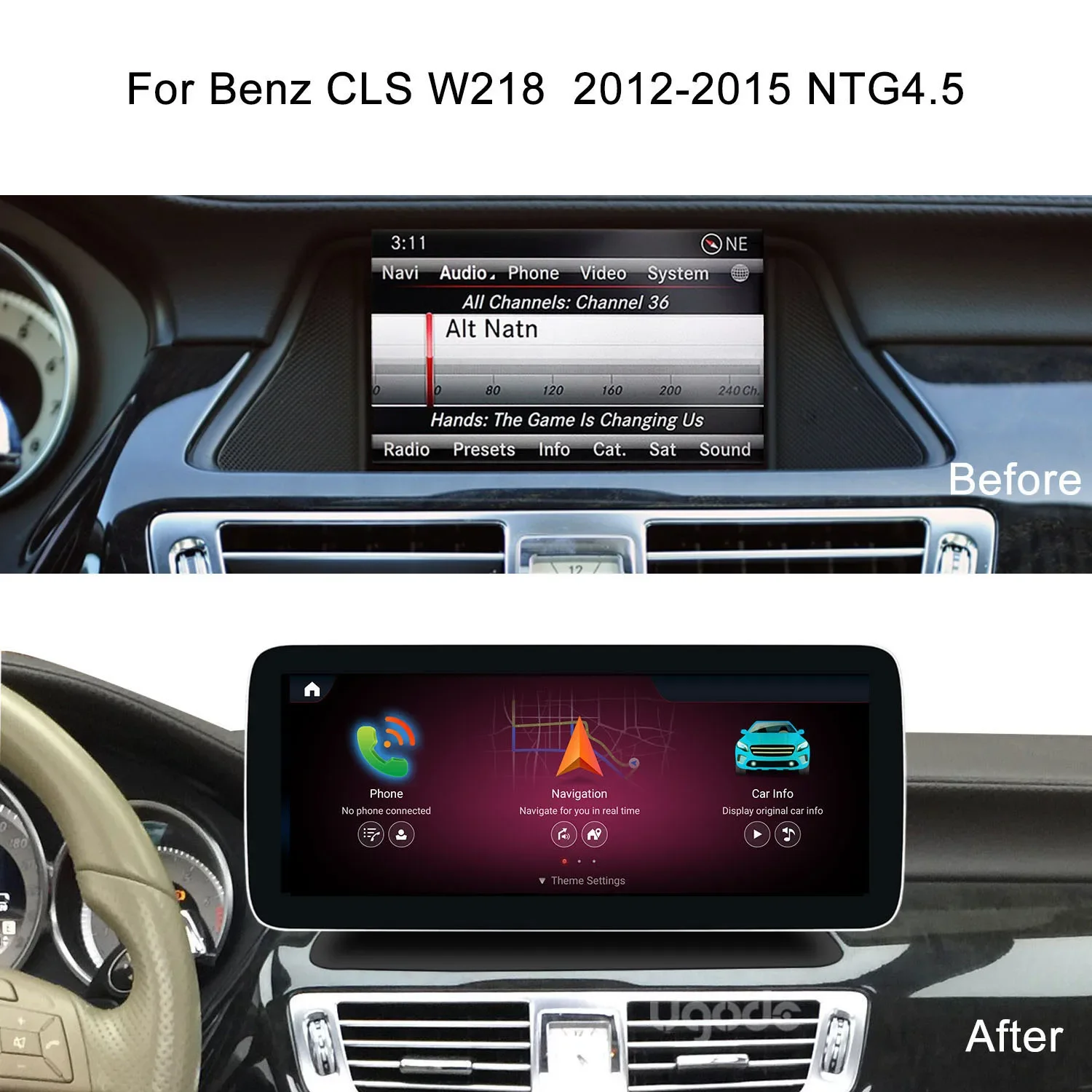 Ugode Android 13 Qualcomm Snapdragon 680 Touch Screen For Mercedes Benz CLS W218 CarPlay Car Multimedia Car Radio Navigation GPS
