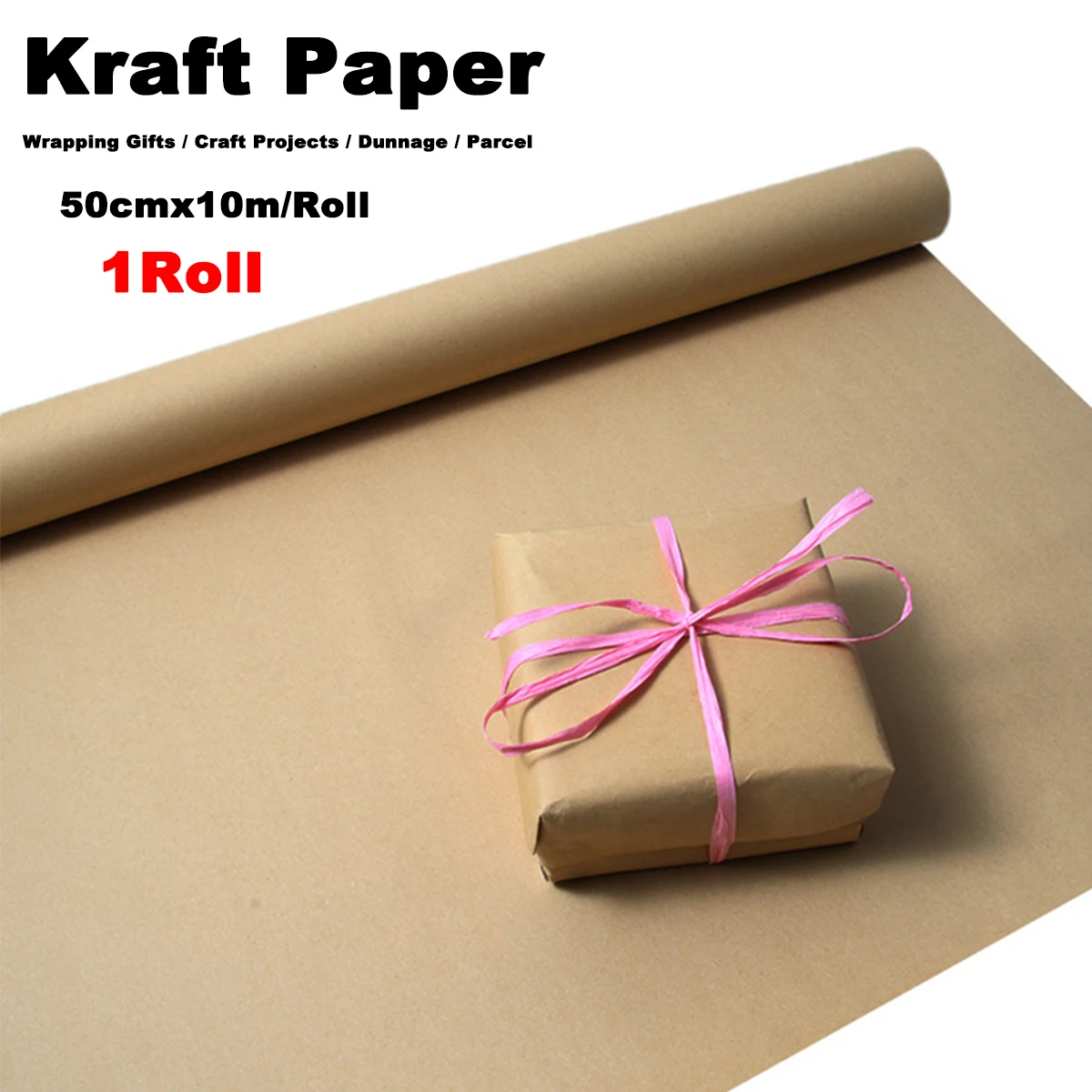 1 Roll of Brown Eco Kraft Paper, Wrapping Paper Roll, Fully Recyclable Gift Wrap for Packing, Arts and Crafts, Gift Wrapping, Pa