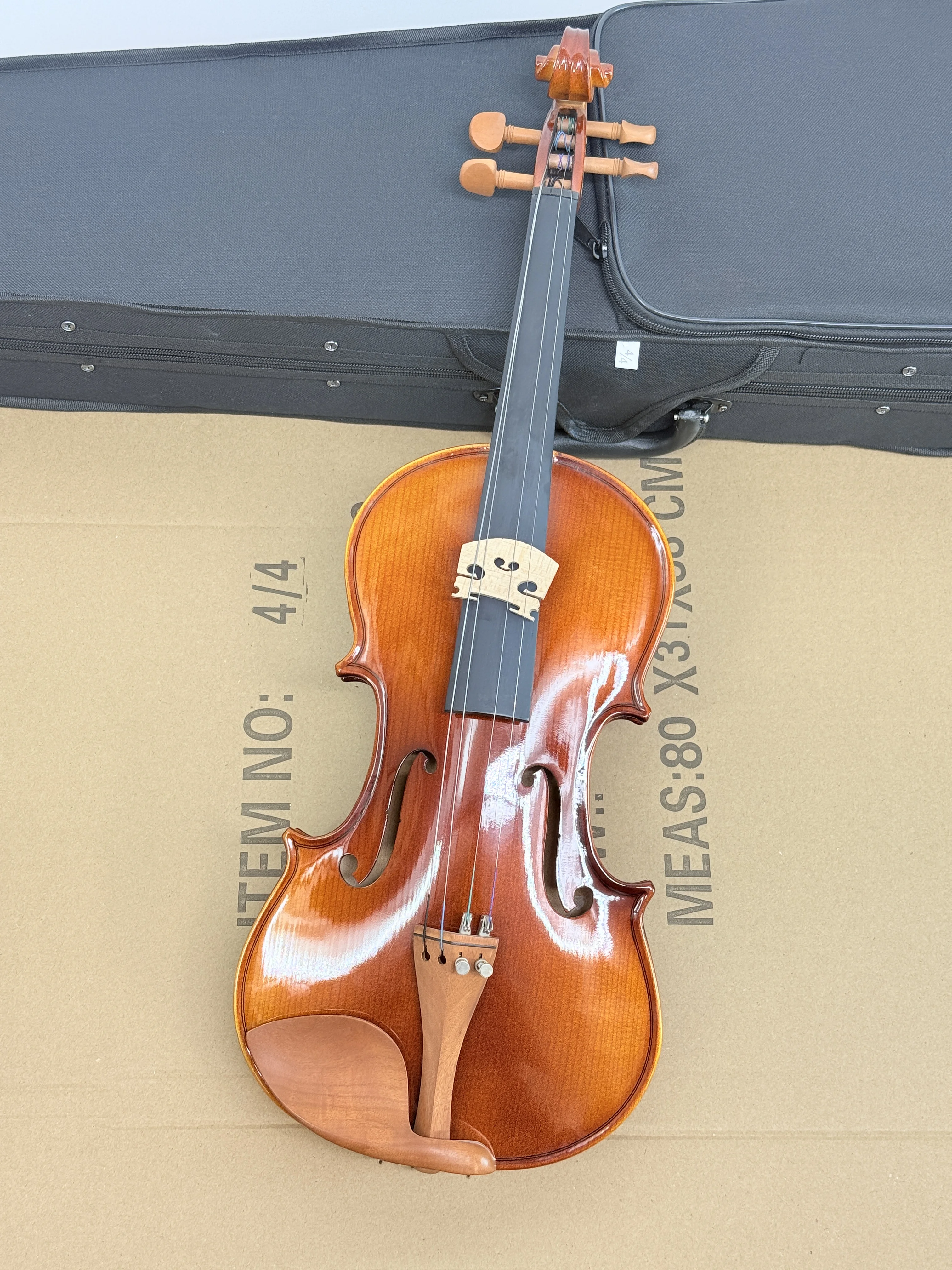 4/4 Full Size Solid Wood Violin Handmade Flamed Maple One-Piece Back Acoustic Violin for Beginners Kids with Case Bow Shoulder R