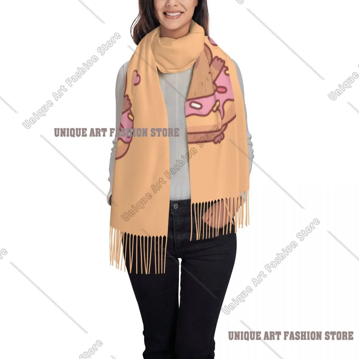 مخصص لطيف كابيبارا شرابة وشاح المرأة شالات لينة يلتف سيدة الأوشحة الشتوية