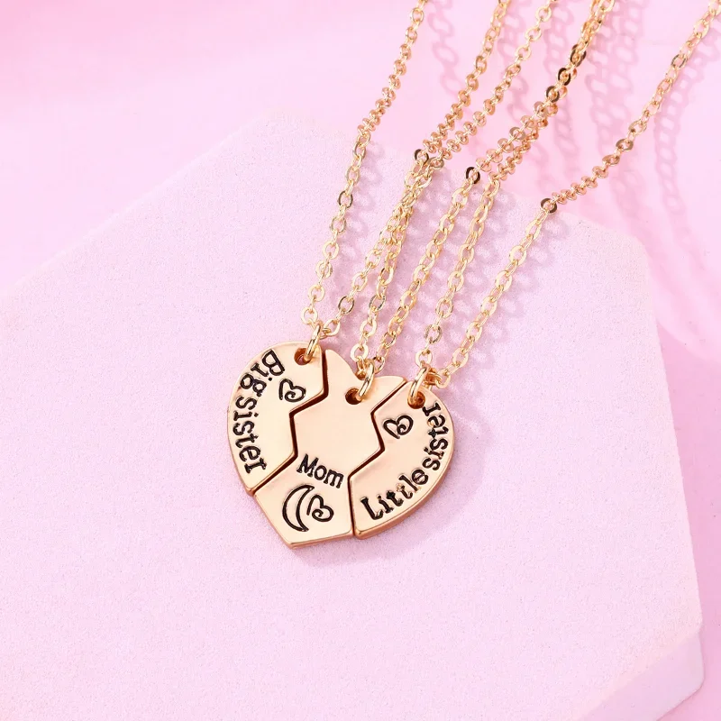 Lovecryst 3Pcs/set Family Suit Big Sister Little Sister Mom Necklace for Girls BFF Friendship Jewelry Gift