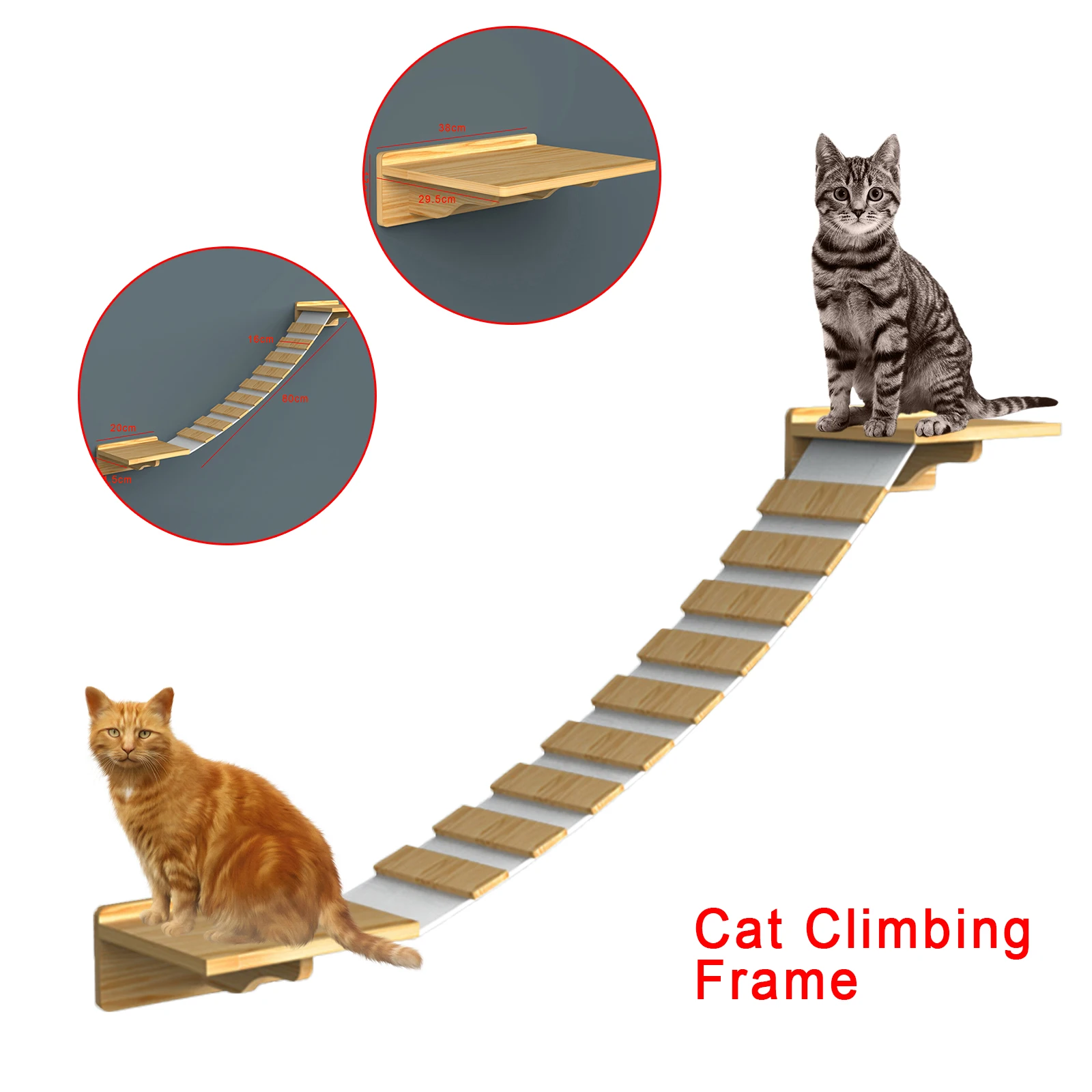 Wall-mounted Solid Wood Cat Climbing Frame Hanging Platform Kitten Jumping Ladder Climbing Scratching Roped Cat Bridge Set