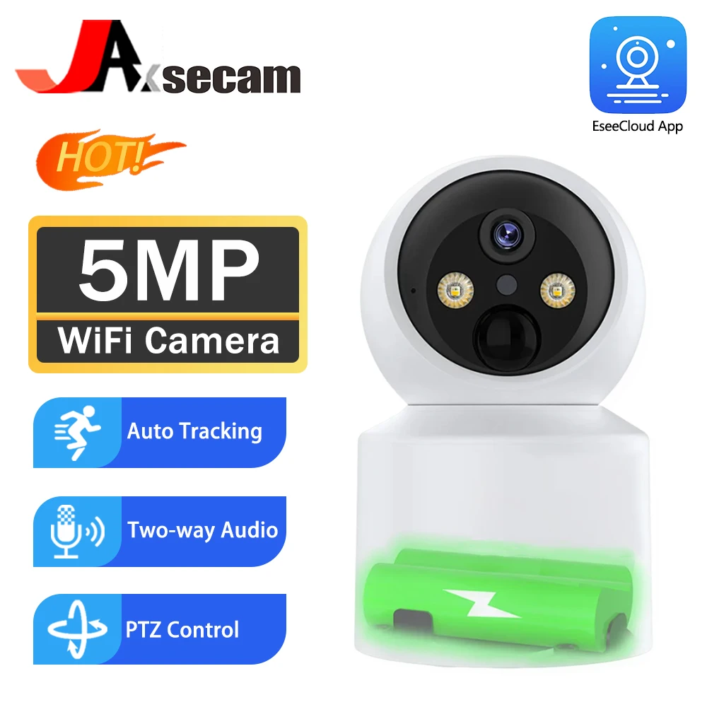 

5MP WiFi Baby Battery EseeCloud Indoor Ai Human Tracking Ptz Ip Camera WIFI Connection Wireless Sd Storage Security Protection