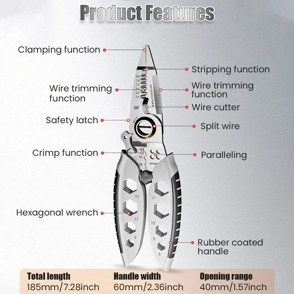 Multi-purpose 7-inch Wire Strippers 16-in-1 Household Repair Scissors Electrical Strippers Crimping Pliers Hand Tools