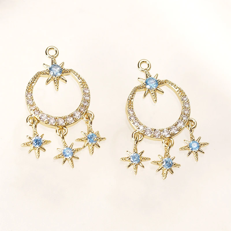 2 قطعة النحاس يرتدون 14K الذهب الجولة الأزرق الزركون ستة عون دلاية شكل نجمة DIY بها بنفسك يدوية مجوهرات أقراط اكسسوارات المواد #2