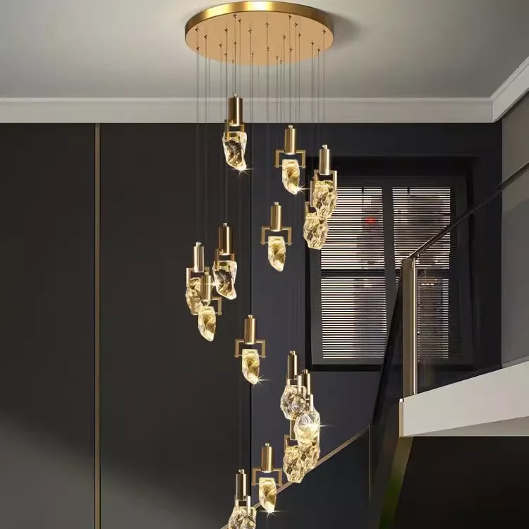 

Gold Crystal Chandelier Modern Luxury Dimmable Suspension Light with Irregular Design for Dining Room Villa and Hotel