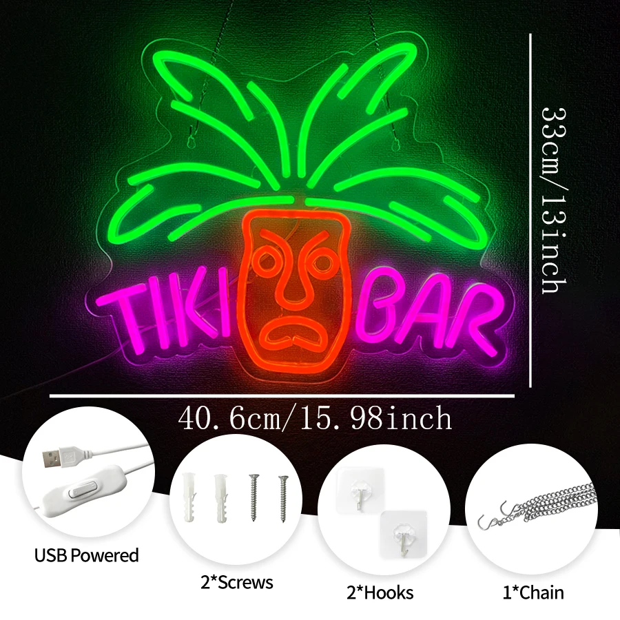 Tiki Bar Led Neon Sign, Mask Personality Icon, Used In Bars, Holiday Parties, Clubs, Man Caves, Hawaiian Swimming Pools Decor.