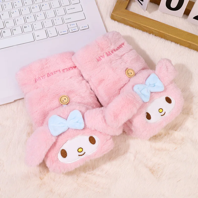 Sanrio Kuromi My Melody Warm Gloves Kawaii Anime Cinnamoroll Biker Women Windproof Winter Gloves Cartoon Cute Gloves Kid Gift