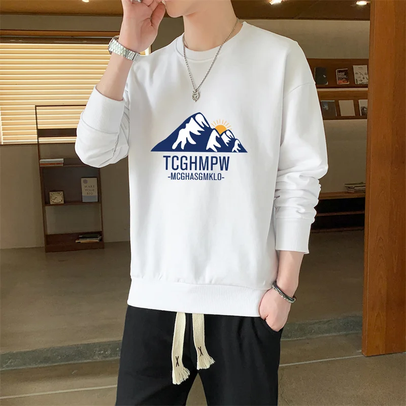 

Spring Autumn Mountains Rivers Printed Long Sleeve T-shirt Grid Casual Sports Trouser Pair Fashion Loose Handsome High Quality