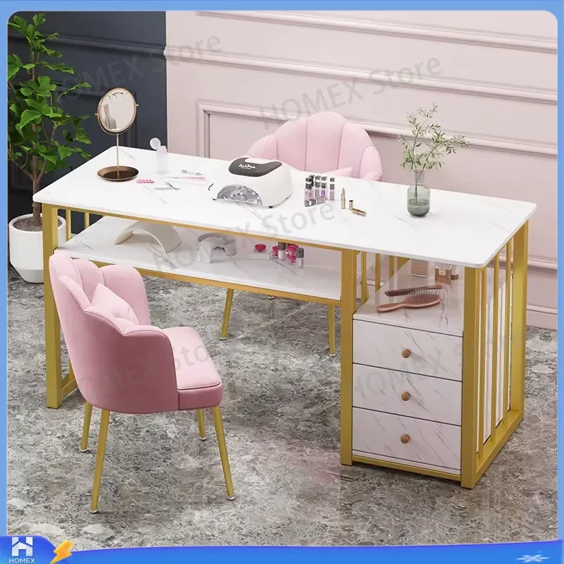 Nail Salon Table with Chair Rectangular Manicure Desk Small Makeup Station Single Double Person Nail Tech Workstation Beauty