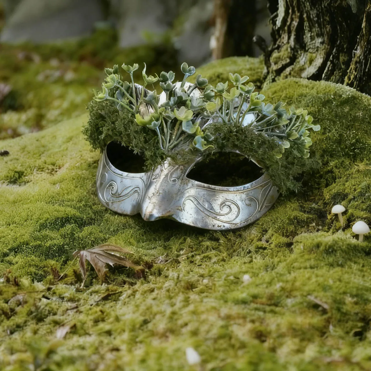 قناع جمجمة الذئب مع الفطر الأحمر الطحلب ومشابك شعر الفطر الفرنسي مجموعة سوداء لكامل الوجه كوسبلاي للهالوين عصر النهضة LAR