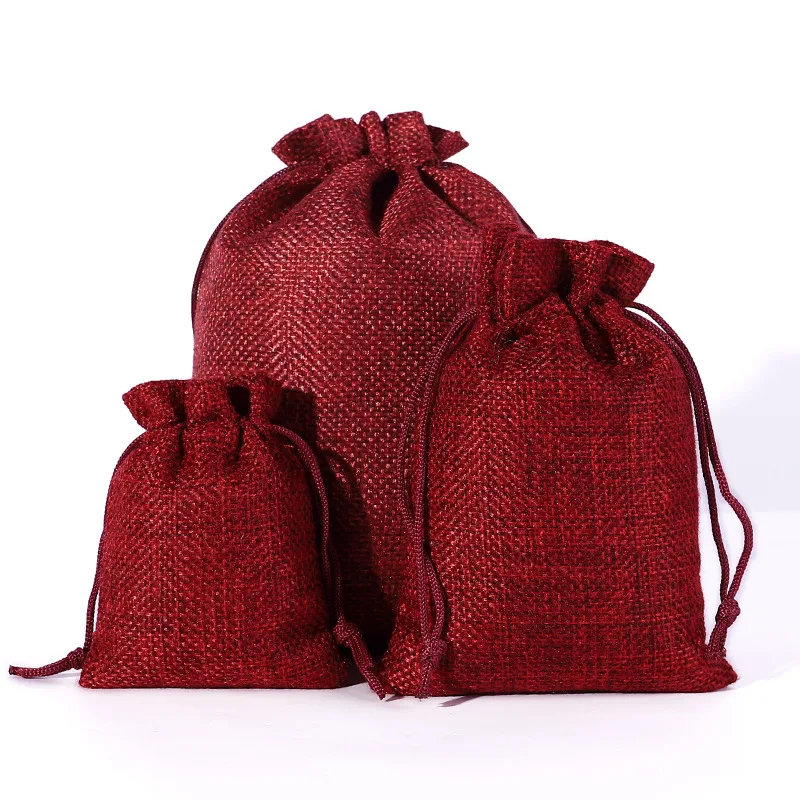 GiftsEden, 10PCS/40PCS, Eco-Friendly Burgundy Jute Bag with Drawstring-Premium Quality Burlap Hemp Bag for Christmas Packaging
