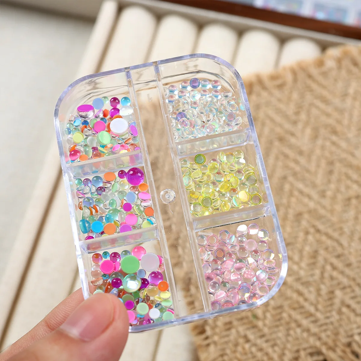 6 Grids Mix Sizes Colorful Ice Clear Hemisphere Mermaid Bead Flat Bubble Resin Nail Art Rhinestones Decorations Manicure Charms