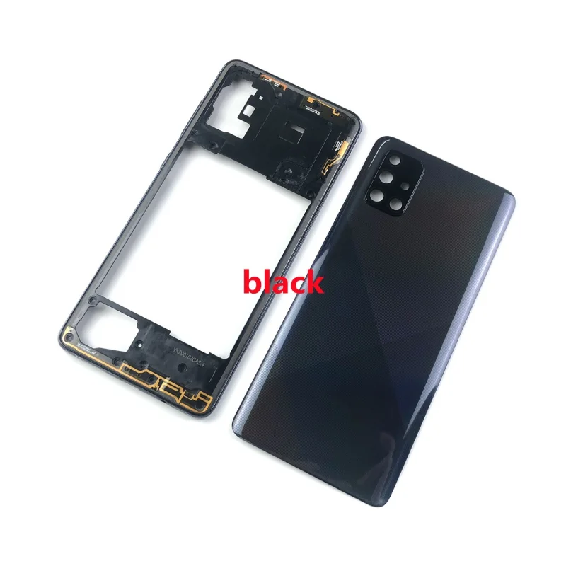 For Samsung Galaxy A71 2020 A715 A715F Phone Housing Middle Frame Battery Back Cover Case Panel Lid Rear Door  Camera Lens