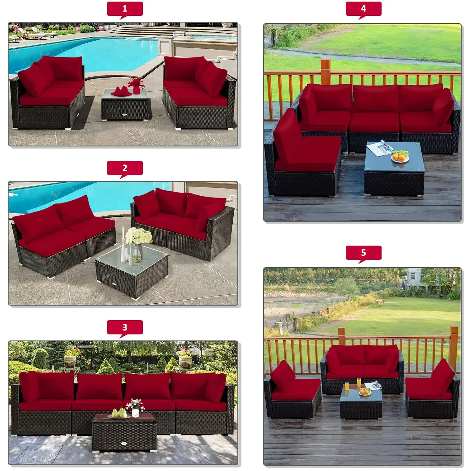 All Weather Wicker L-Shaped Patio Sofa Set w/Soft Cushions, Outdoor Sectional w/Glass Table for Backyard Garden, Customized