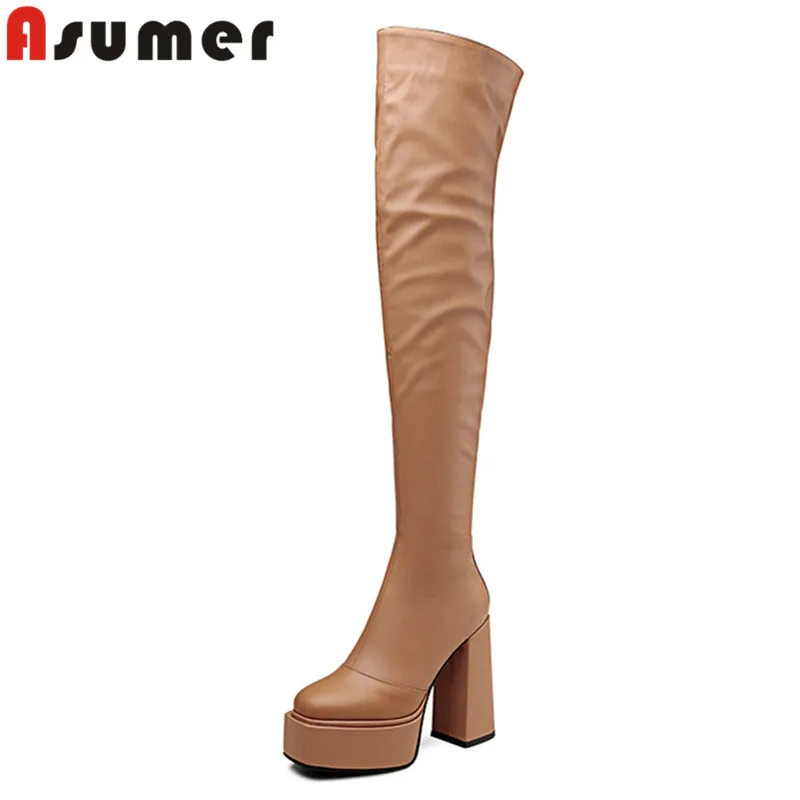 

ASUMER 2023 Size 36-41 New Patent Leather Over The Knee Boots Thick Super High Heels Winter Boots Woman Ladies Platform Shoes